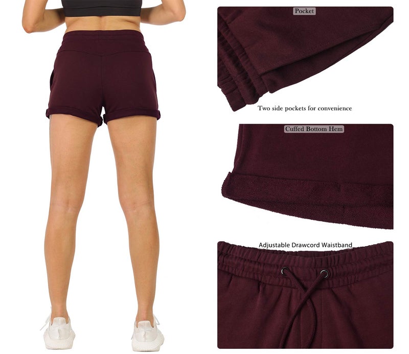 icyzone Workout Lounge Shorts for Women - Athletic Running Jogging Cotton Sweat Shorts (L, Charcoal/Wine) - Image 5